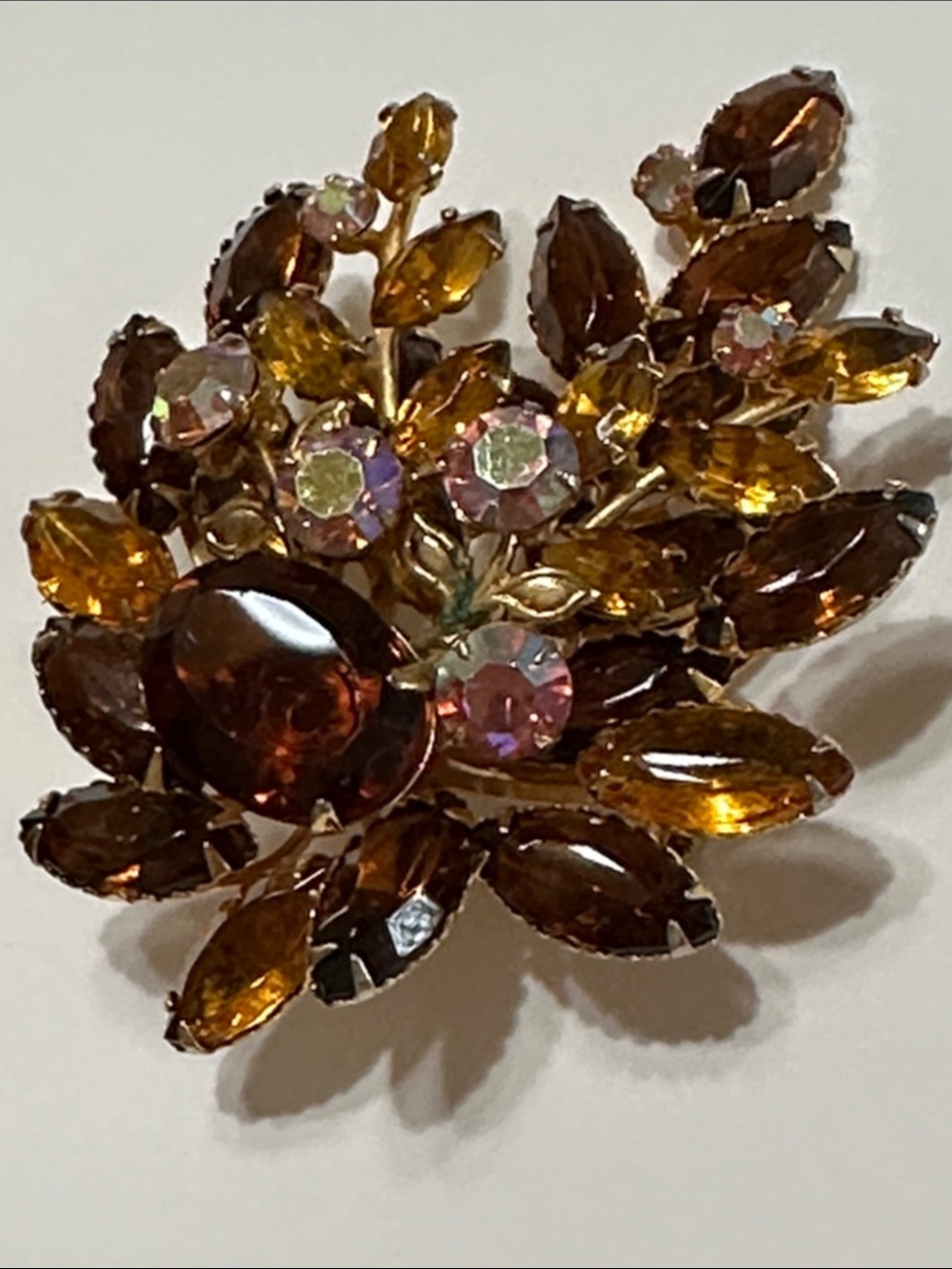 Layered Brown & Amber Rhinestones & AB stones - 3” x 2 1/4”